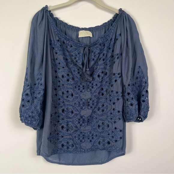 2/$30 LOVE SAM Peasant Lace Eyelet Tunic | Steel Blue | M - Picture 3 of 11